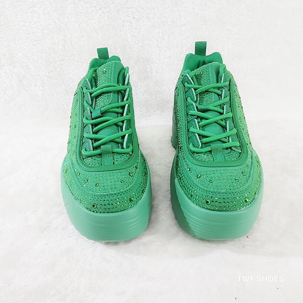 Ultra Cush Baby Dazzle Green Rhinestone Comfy Platform Sneakers - Picture 7 of 8